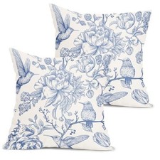 Chinoiserie Blue White Floral Pillow 18" x 18" Pack of 2 Spring-blue White