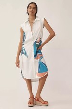 Anthropologie NWT Maeve Lillian Button Front Midi Dress Size XL Fish Nautical