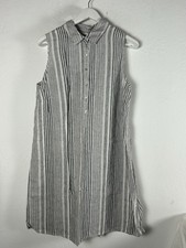 Tahari Womens Striped 100% Linen Sleeveless Shift Dress 1X Black & White Casual