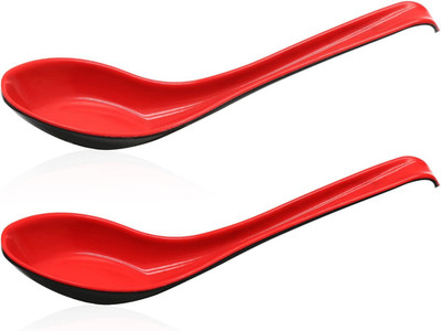 2PCS Wonton Soup Spoons Chinese Japanese Miso Ramen Dumpling Red B B