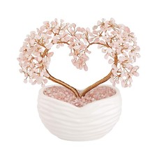 Jovivi Rose Quartz Crystal Heart Money Tree Healing Gemstone Bonsai Tree for ...