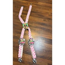 Vintage 90s Y2K Minnie  Mickey Mouse pink polka dot suspenders. Adjustable