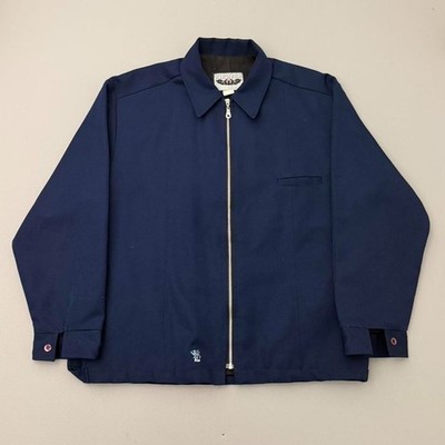 Vintage 90s Kik Wear Zip Up Jacket Harrington Navy Blue Rave Wear Size XL USA