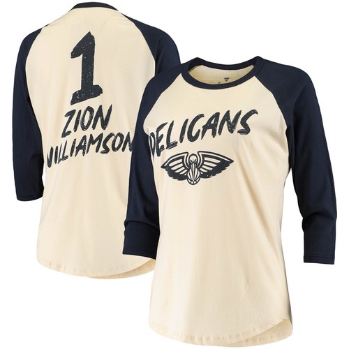 Women's Fanatics Zion Williamson Cream New Orleans Pelicans Raglan 3/4-Sleeve