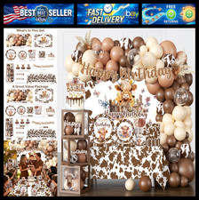 300 PCS Highland Cow Birthday Decorations, All-in-One Party Pack with Backdrop,