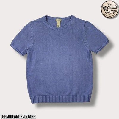 Vintage LL BEAN Blau Lila Pullover Damen M Blau Flieder Kurzarm T Shirt