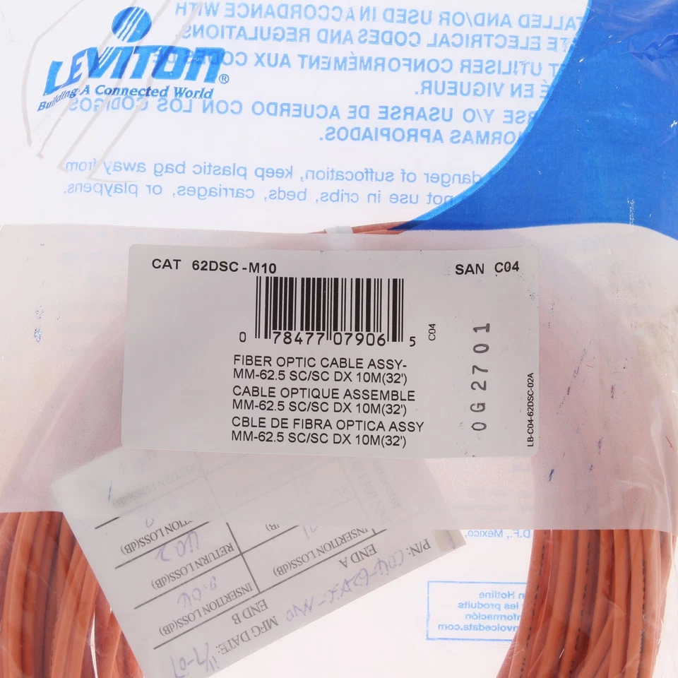 10M Fiber Optic Uplink Multi-Mode Duplex Patch Cable Cord SC 62.5/125 62DSC-M10 - Image 4 of 4