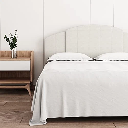 Cabecero Tapizado Cosido Canal Arqueado Ajustable Longitud y Altura - Beige Foto 4 de 4