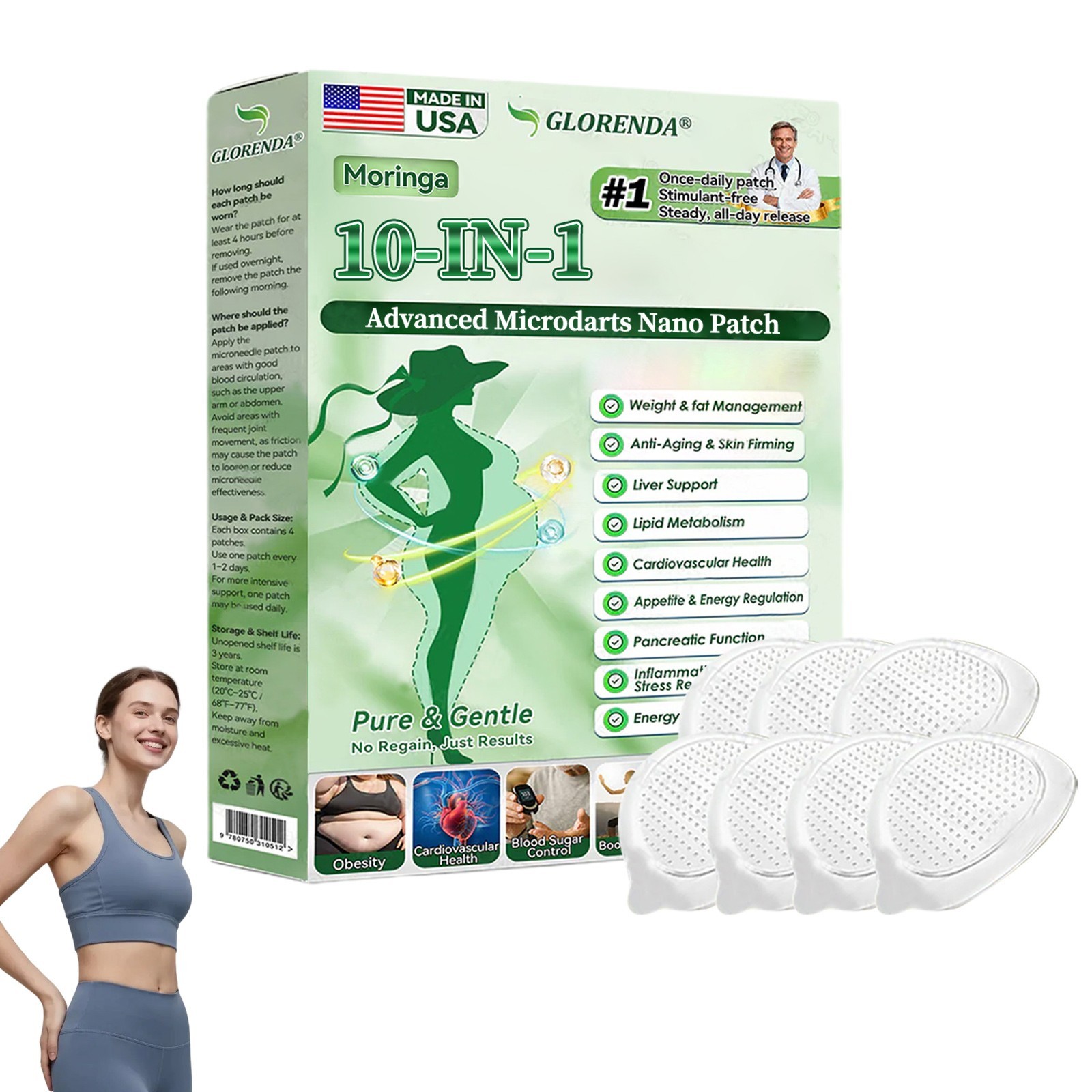 GLORENDA Moringa Patch, 2026 New Moringa 10-in-1 Nano Microdarts Patch