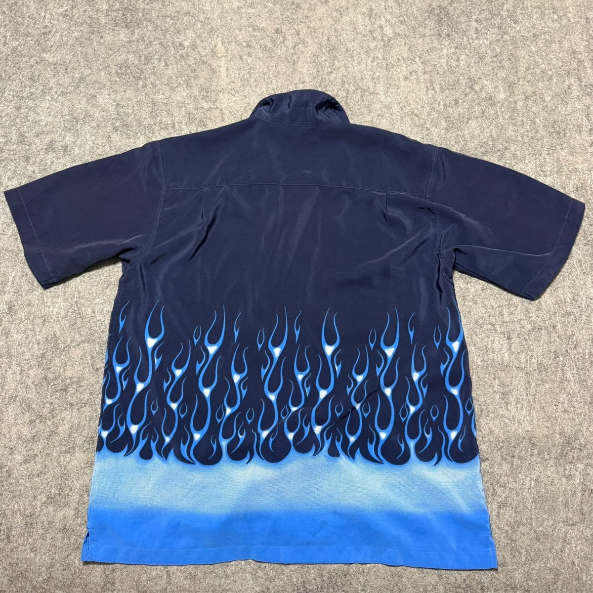 Vintage 90s Y2K Moda Bianco Flames Shirt Size L Blue Made In Korea