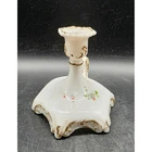 Antique Dithridge Milk Glass Chamberstick Candle Holder Floral Finger Loop White