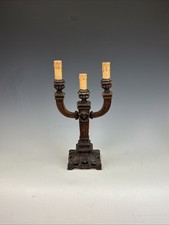 Carved Wood Triple Candleabra Table Lamp