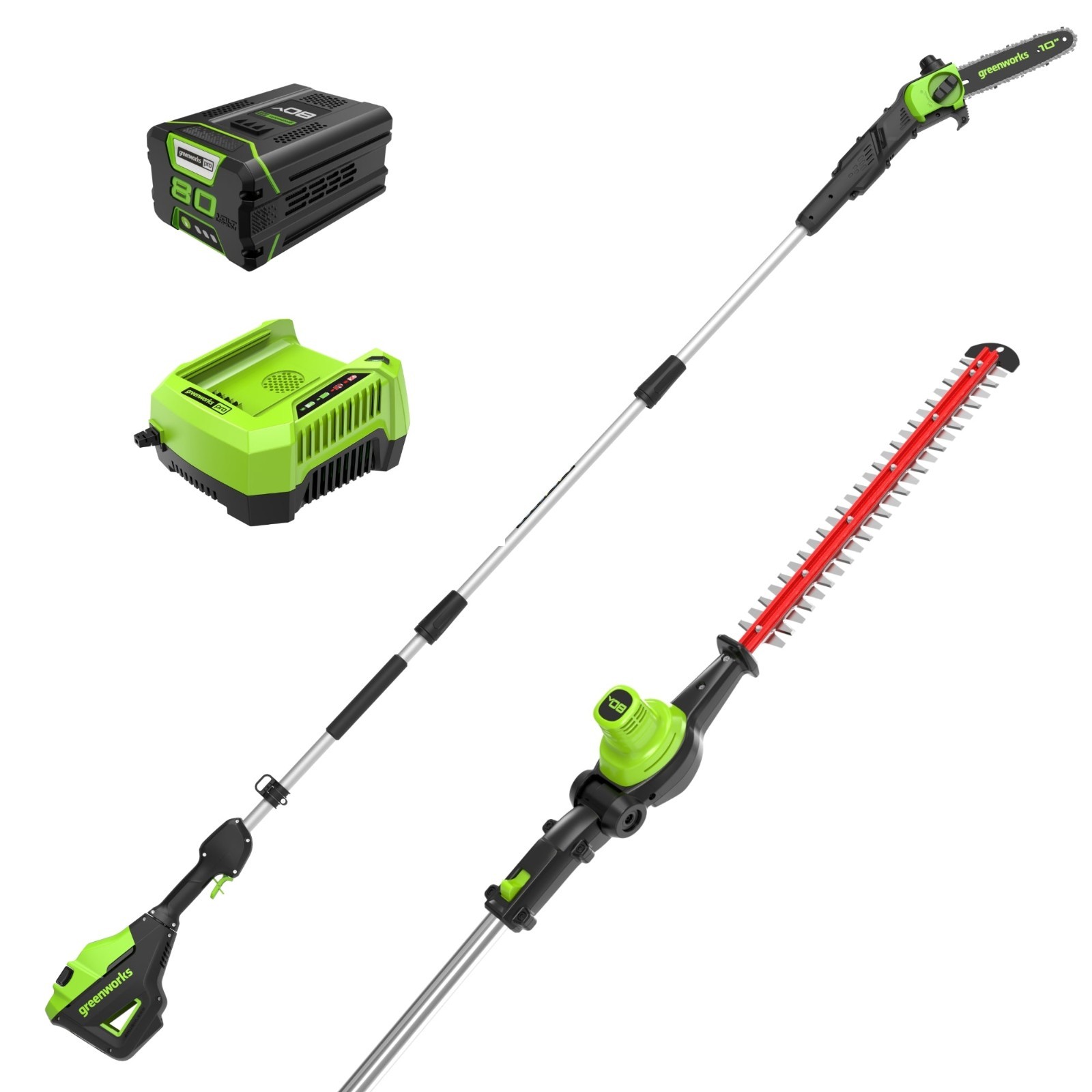 GreenWorks 80V 20" Cordless Pole Hedge & 10" Pole Saw Combo Kit w/ 2.0Ah Battery