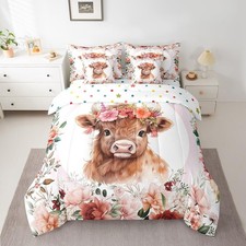 Feelyou Cute Highland Cow Bedding Set Twin Size 7 Pieces Cartoon Animal Comforte