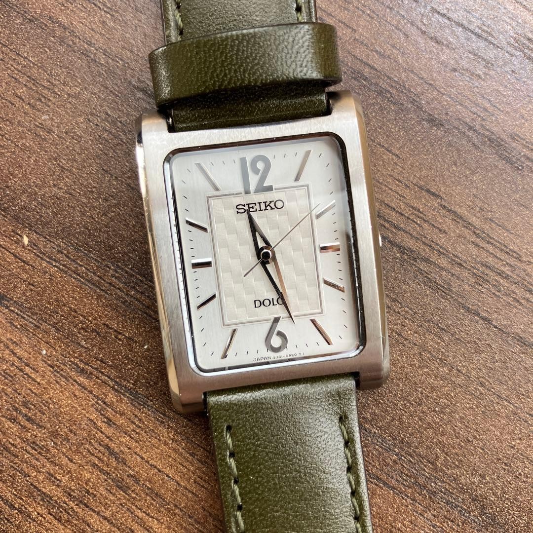 SEIKO DOLCE Rectangular Watch Silver/Green Leathe… - image 1