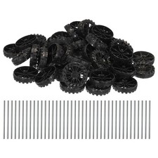 50pcs Toy Car Wheels 40mmx10mm Plastic Roll and 2mmx50mm Shaft Round Rod Black