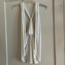 Honey Punch Open Sleeveless Halter Top Womens L Ivory Cover Rayon Made In USA