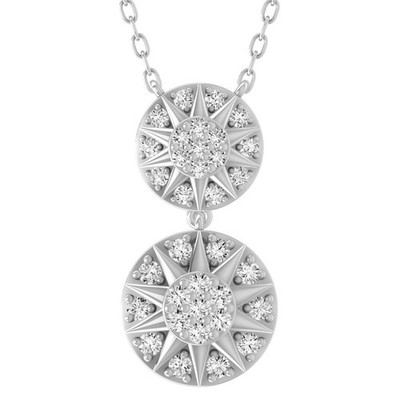 0.325Ct Lab Grown Diamond Sterling Silver Cluster Necklace 18'' Cable Chain
