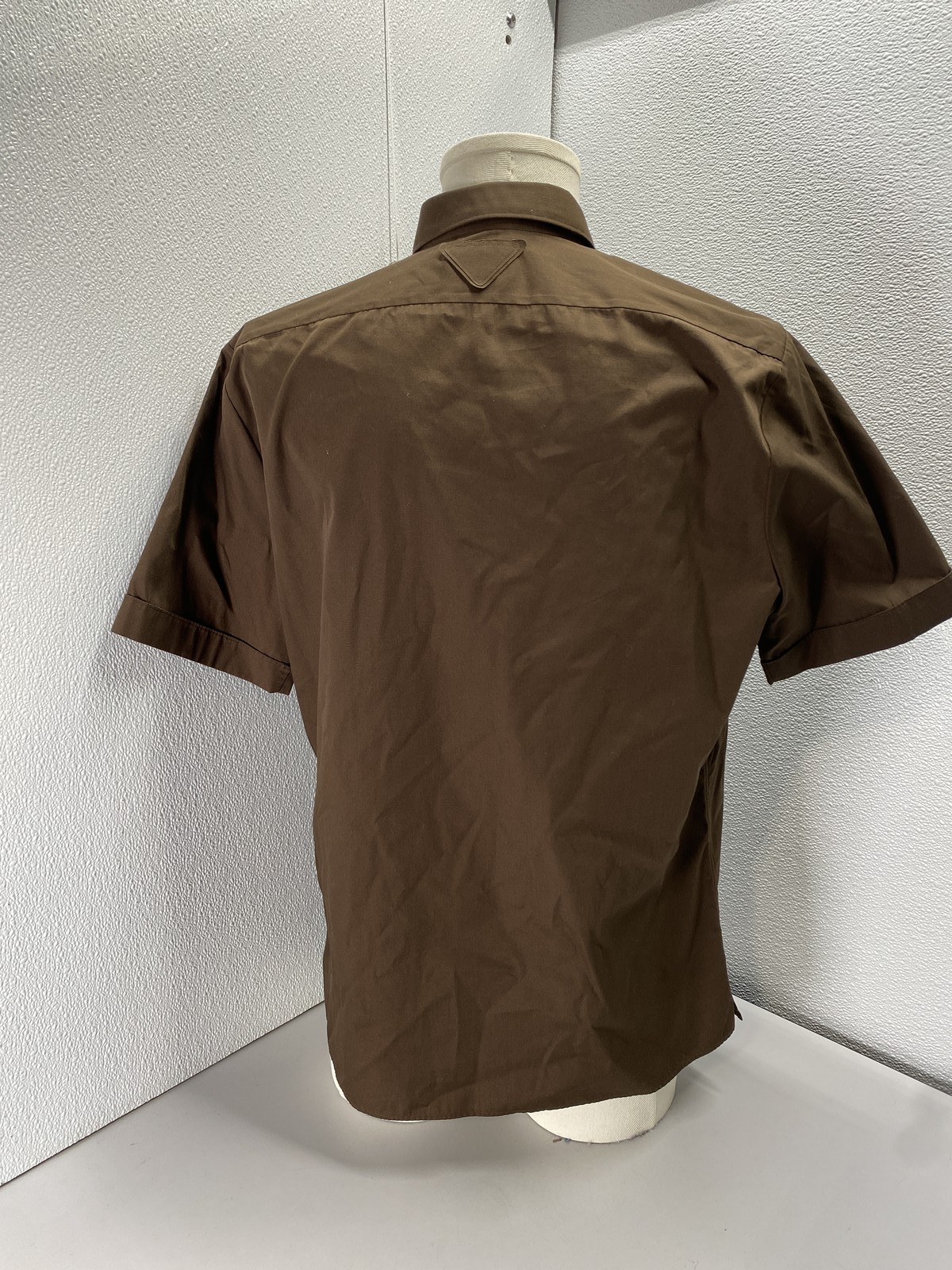 Prada Mens Short Sleeve Cotton Blend Button-Up Shirt Size 40 Brown thumbnail 7