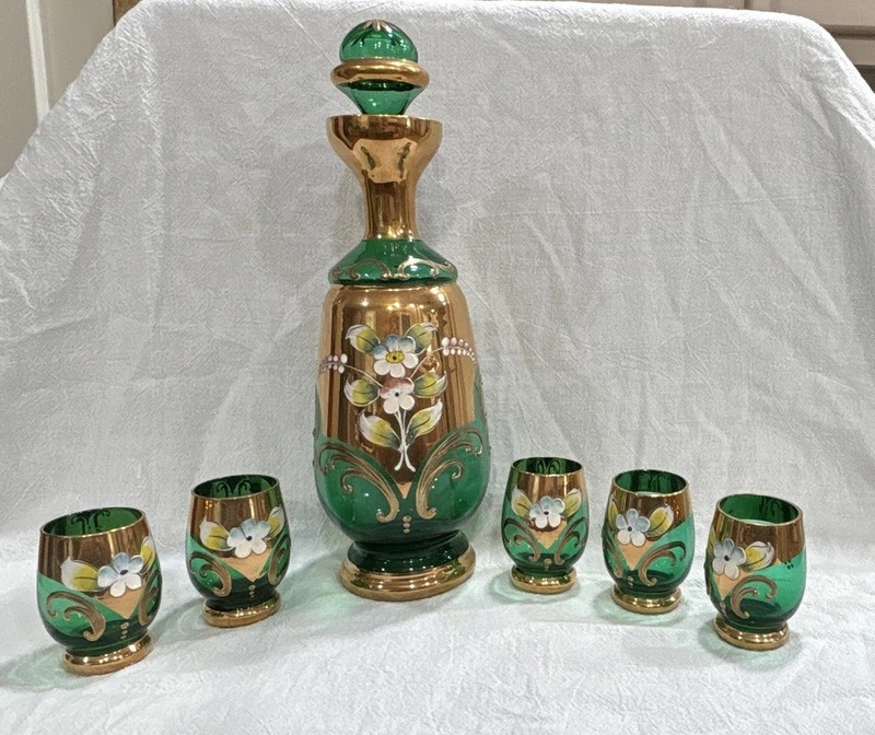 Patina Vie Vintage Emerald Italian Cocktail Set, S/6 Hand painted