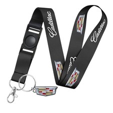 Cadillac Crest Logo Die-Cut Metal Key Chain Black Lanyard