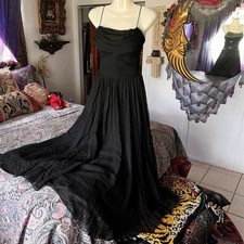 XS Vintage BULLOCKS Pasadena Black Whimsy Goth Maxi Dress Evening Gown Chiffon