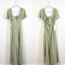 NWT Azazie Chloe Pistachio Green A-Line Chiffon Bridesmaid Maxi Dress Size 4