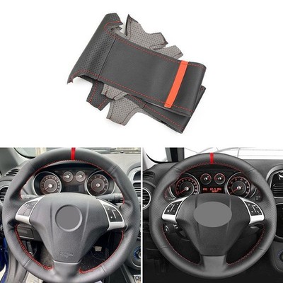 B+Red Leather Steering Wheel CoverFor Fiat Bravo Doblo Grande Punto Linea Qubo