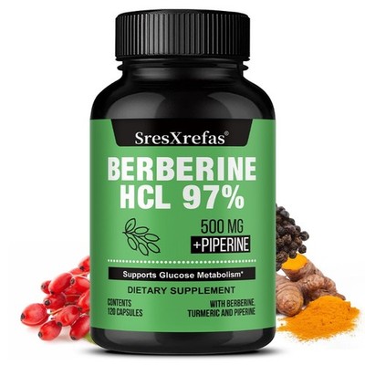 SresXrefas Berberine HCL 97% 500mg 120 Caps Glucose Metabolism Piperine Turmeric