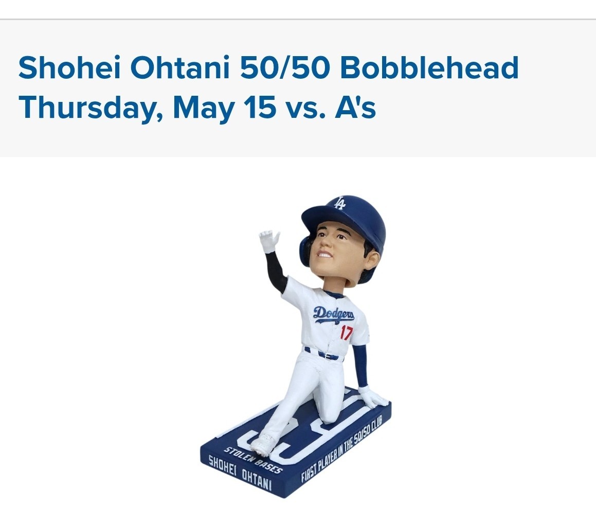Dodgers Shohei Ohtani 50/50 Bobblehead SGA 5/15/25
