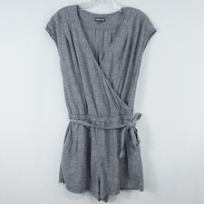 Toad  Co Tara Hemp Romper Medium V Neck Faux Wrap Blue Gray Minimalist Granola