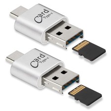  2 Pack Micro SD Card Reader for Android Phone, 3 IN 1, 2 Pack Silver Mini
