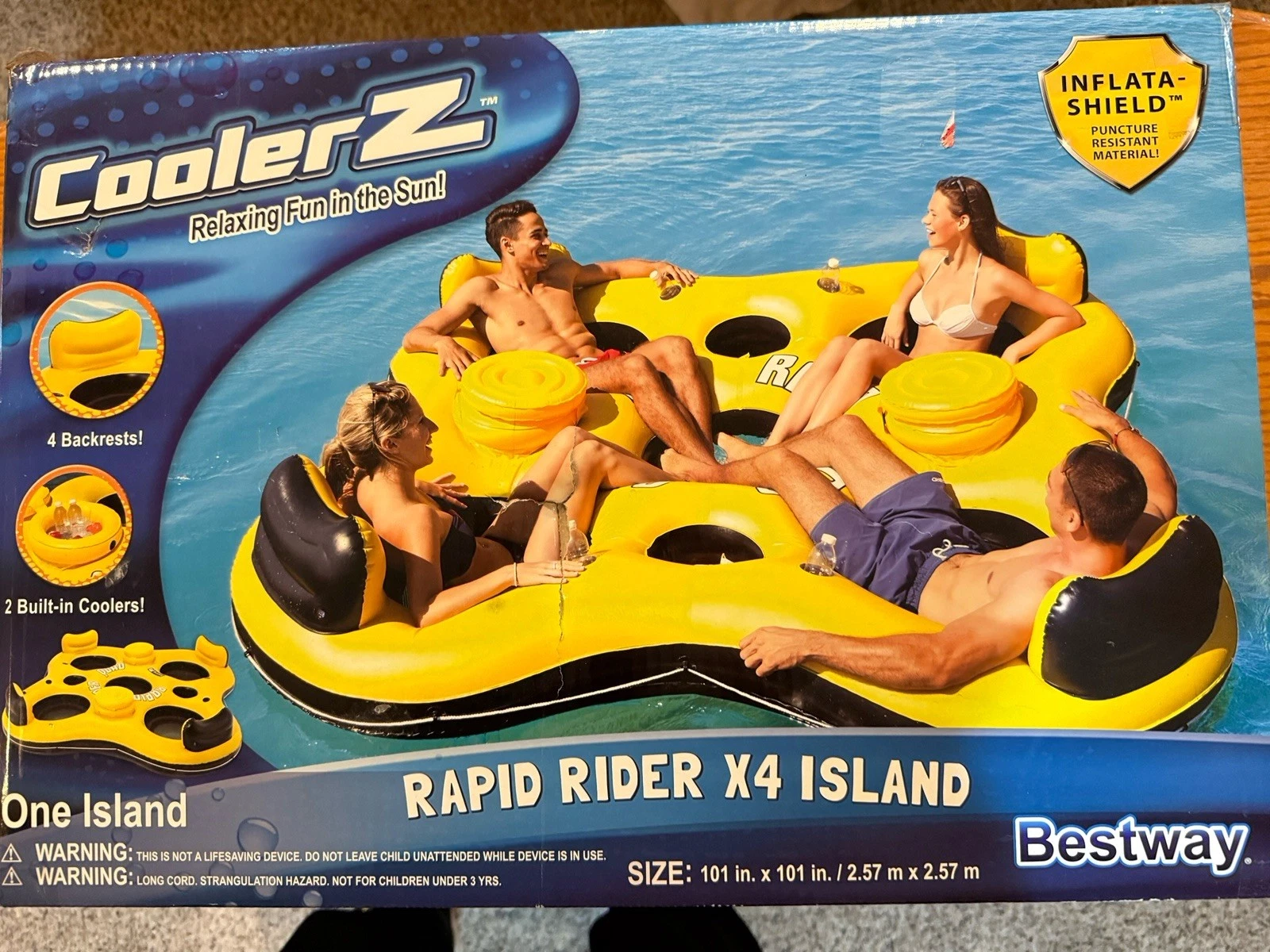 Cooler-Z Rapid Rider x4 Island 4 Person Inflatable Float with 2 Built-in Coolers