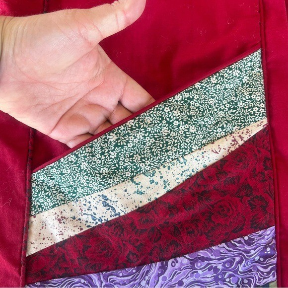 VTG Patchwork Granny Jacket Handmade Red Shabby C… - image 11