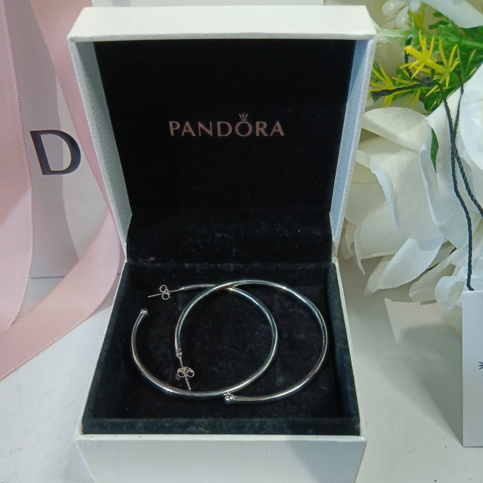 Genuine Pandora Large Round Hoop Earrings 297691CZ Retired - Image 2 of 4
