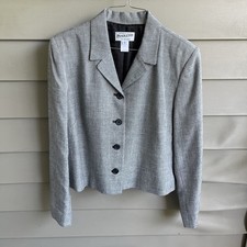 Pendleton Women Grey Wool Silk Blend 4-Button Blazer Suit Jacket Sz 12 Career