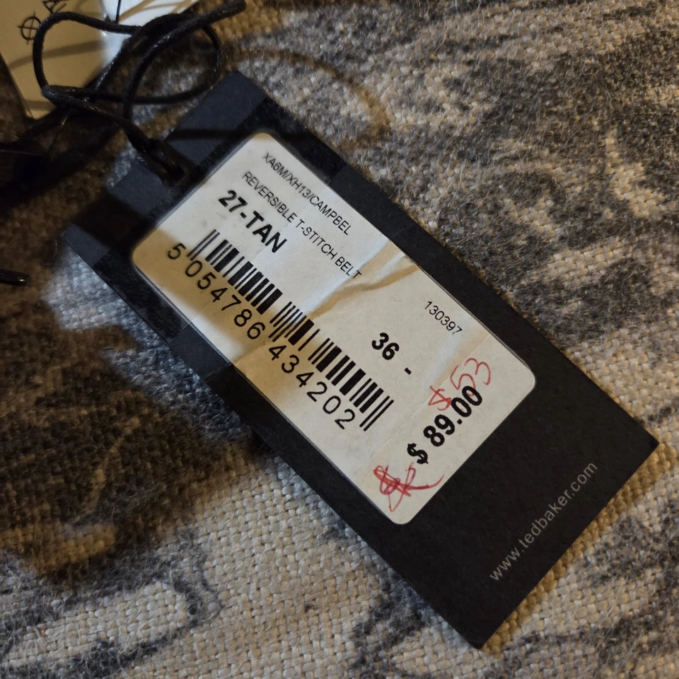 Cinturón reversible de punto en T Ted Baker para hombre tostado/azul talla 36 nuevo con etiquetas Foto 3 de 4