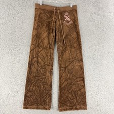 Juicy Couture Track Pants Womens S Brown Velour Wide Leg Crest Made in USA