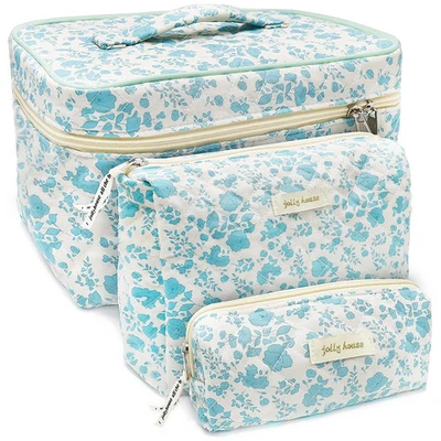 Floral Makeup Bag Set Large Travel Quilted Toiletry Organiser – Blue Flower