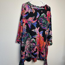 Zara Dress Womens M Multicolor Floral V-Neck Shift 3/4 Flared Sleeve Bow