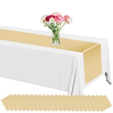 12 Pack Plastic Table Runner 14 X 108 inch Gold Champagne Long Wedding Table ...