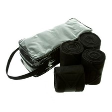 Horse Polo Wraps 4-Pack Hilason Fleece Leg Bandages Hook Loop Black
