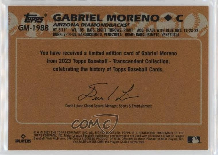 2023 Topps Transcendent Collection VIP Party /100 Gabriel Moreno (Red Jersey) RC - Image 2 of 2