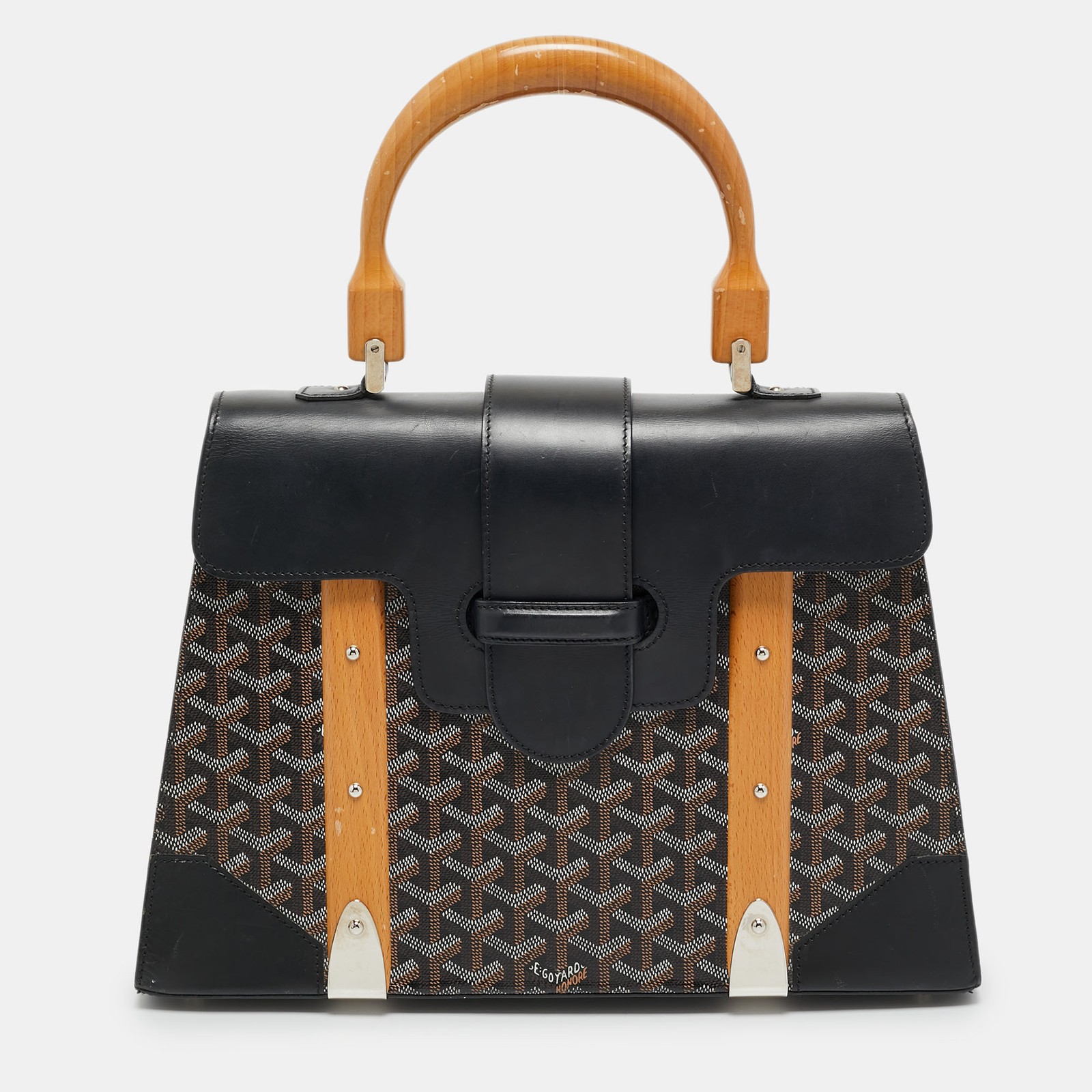 Goyard Black Goyardine Leather Saigon MM Top Handle Bag