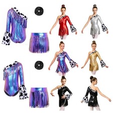 Girls Cowgirl Costume Leotard Set 3 Piece Set Halloween Dance Outfit Dress Up