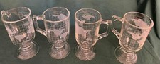 Set of 4 Tall Goblet Nestl&eacute; Nescafe Collectible Etched World Glass Coffee Mugs