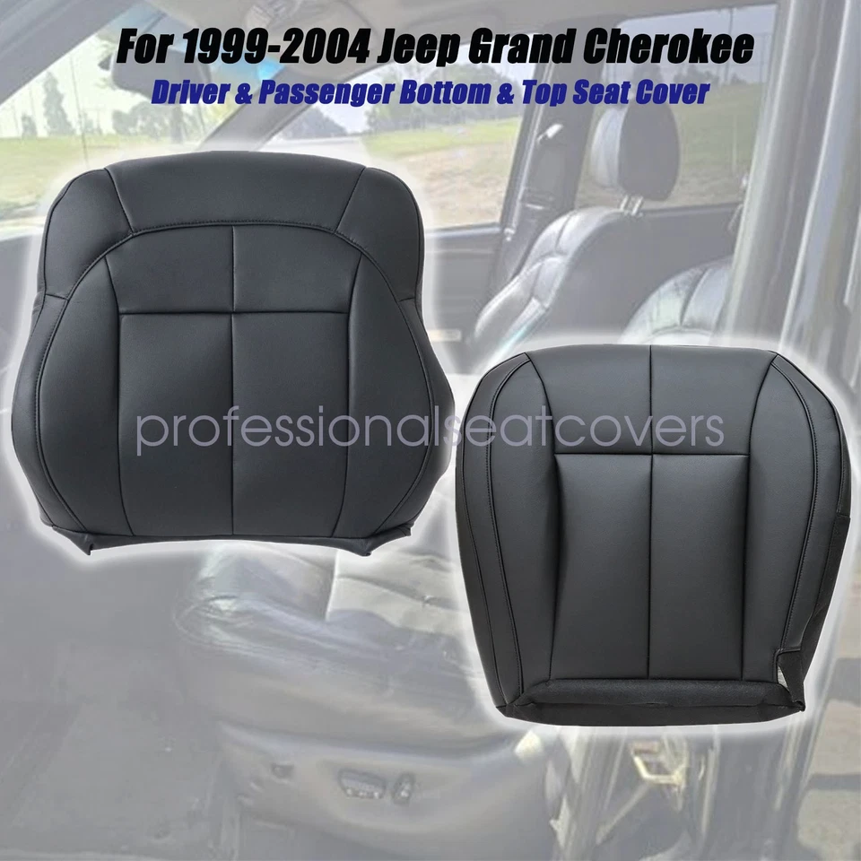 For 1999-2004 Jeep Grand Cherokee Driver & Passenger Leather Seat Cover Black - Image 3 of 4