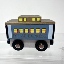 Polar Express Wooden Caboose Car Wood Train Engine Masterpieces Blue Cargo Coach