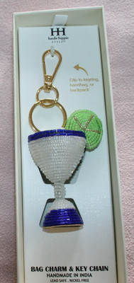 Handbag Charm Key Chain gold tone metal ceramic Beads Cocktail Glass 3D Charm