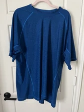 Stretchy Mens Sz 2XL (50-52) Blue Short Sleeve Rash Guard Swim Shirt LANDS END